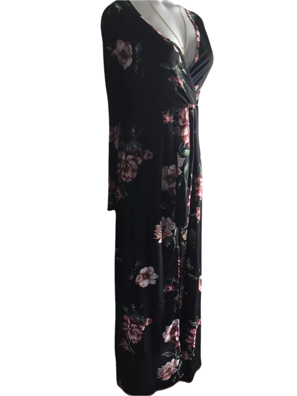 IRIS Black Floral Walk Through Maxi Romper Dress Shorts Overlay NWOT Size M